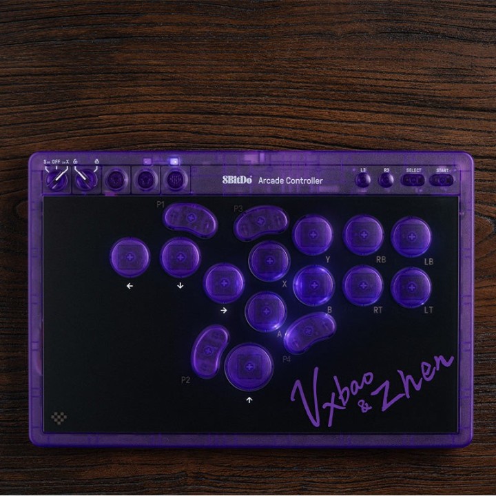 8BitDo Arcade Controller – contrôleur d'arcade, édition Signature Transparent Purple