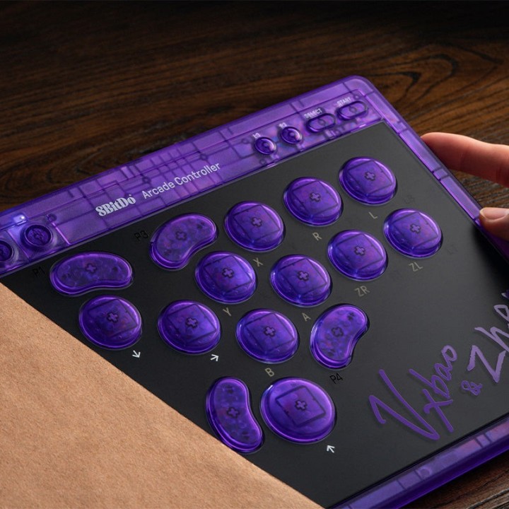 8BitDo Arcade Controller – contrôleur d'arcade, édition Signature Transparent Purple